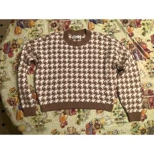 Hollister Houndstooth Brown and White Long Sleeve Pullover Sweater Size S